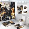 Bathroom Shower Curtain Floor Mat Four-Piece Set, Marble Style, Partition Curtain Floor Mat Three-Piece Set