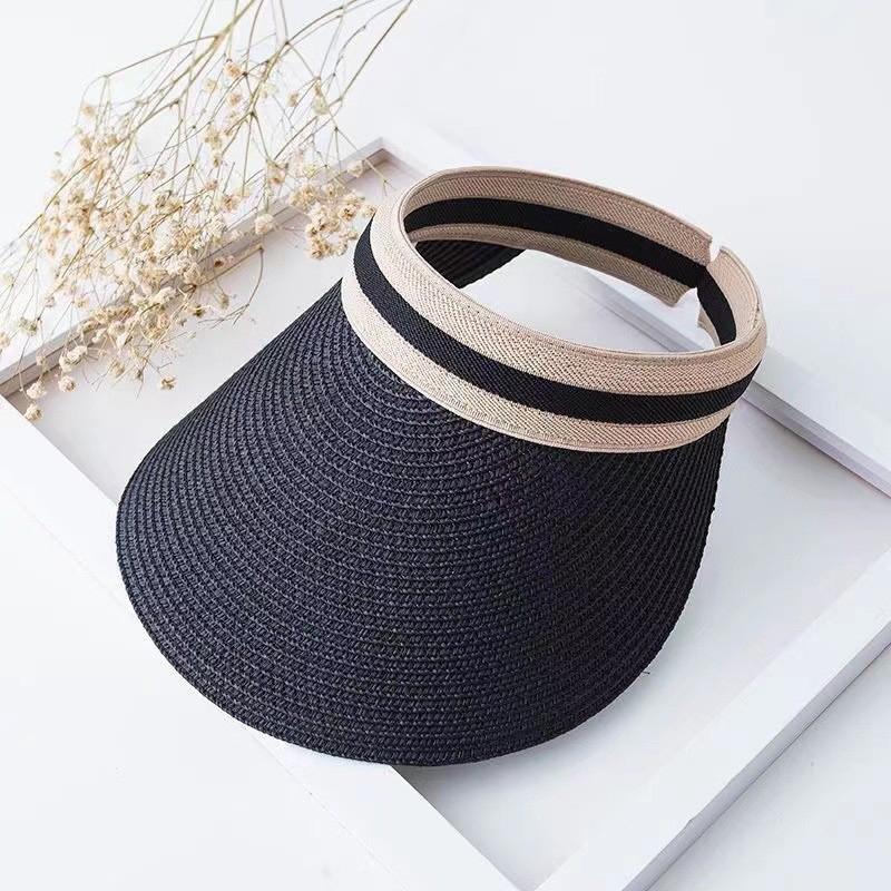 New Summer Raffia Straw Sun Protection Hat Open Top Straw Hat Striped Versatile Uv Protection Women'S Casual Baseball Cap