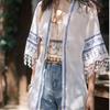 Women's Blouse Thin Chiffon Open Front Shirt Summer Ethnic Style Half Sleeved Embroidery Blouse Top Sunscreen Shirt