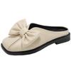 Fashion Temperament White Retro Bow Flat-bottomed Bag Head Slippers Women's Summer 2025 New Non-slip Mary Jane Half Drag