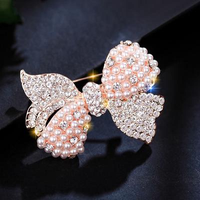 Bow Brooch Women'S Pearl Temperament Brooch Suit Anti-Light Pin Silk Scarf Buckle Pin With Jewelry