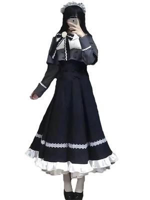 Gothic Dress High Long Innocent Dreamy Gothic Mori Size S [MODKOKU] Cape-style Set-up Women's Clothing, Jirai-kei (Dark/Gothic) Coat, Waist, Sleeves,