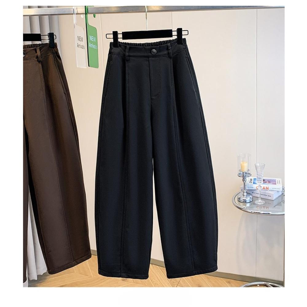 DIMANAF 2025 Autumn Winter Women Plus Size Pants Bottoms Thick Flocking Casual Lady Long Pants Oversized Loose