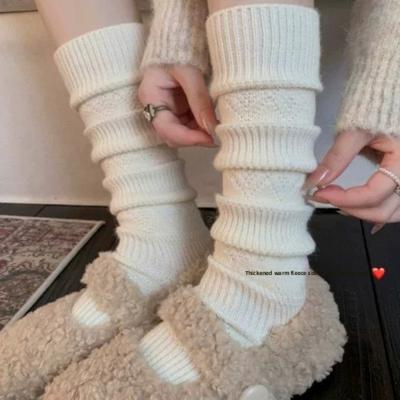 Cashmere Calf Socks for Women ~ Thickened Wool Pile Socks for Autumn and Winter with Hollowed-out Diamond-shaped Hidden Patterns To Show Slender Legs