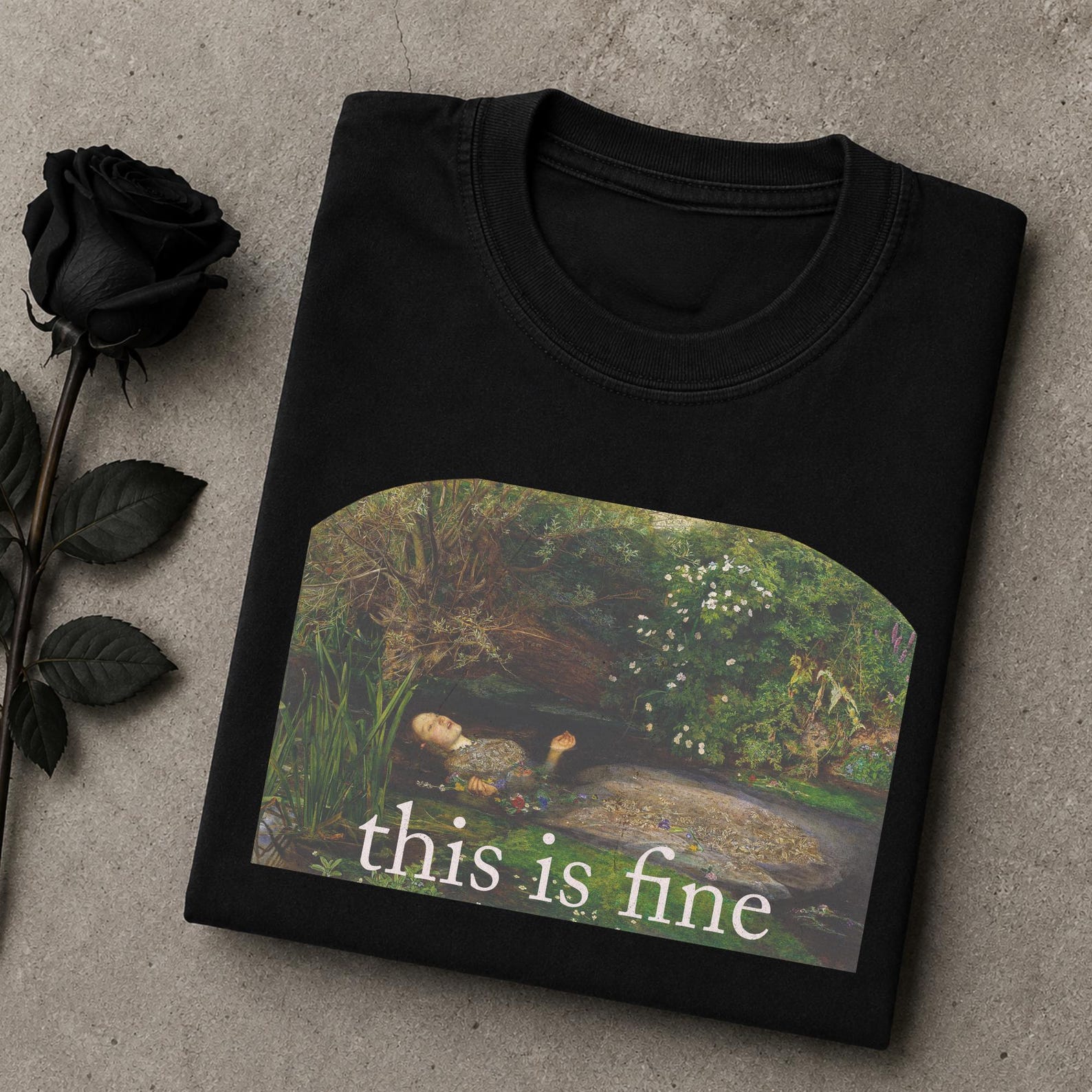 this is fine Ophelia shirt, dark academia meme tee, gothic humor shirt,existential crisis aesthetic. S