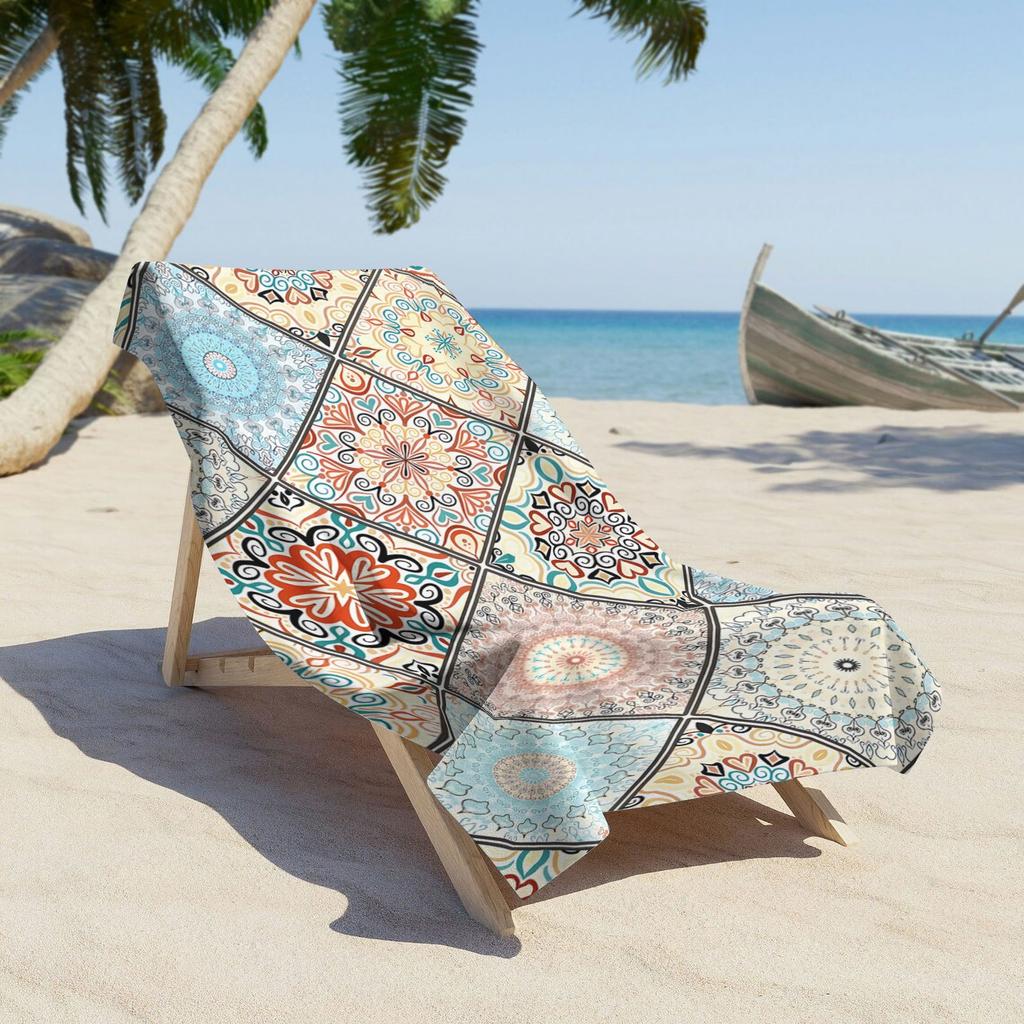 1 Large Bohemian Mandala Beach Towel - Ultra-Soft Microfiber,Quick-Dry Absorbent with Sun Protection Vibrant Multicolor Tropical