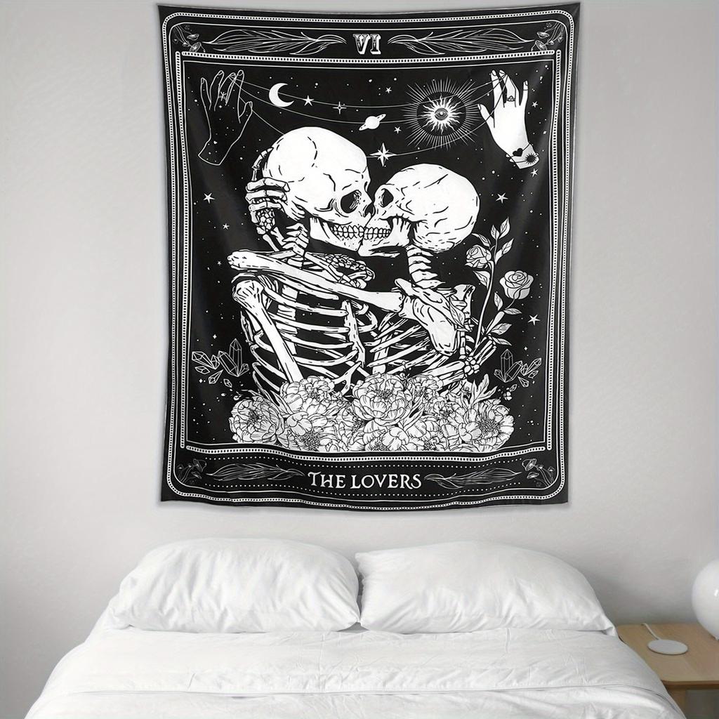 Tarot The Lovers Skull Tapestry Single Sided 2DPrint Bold Stylish Tapestry Bedroom Living Room Dorm Esoteric Vibe Accessory Gift
