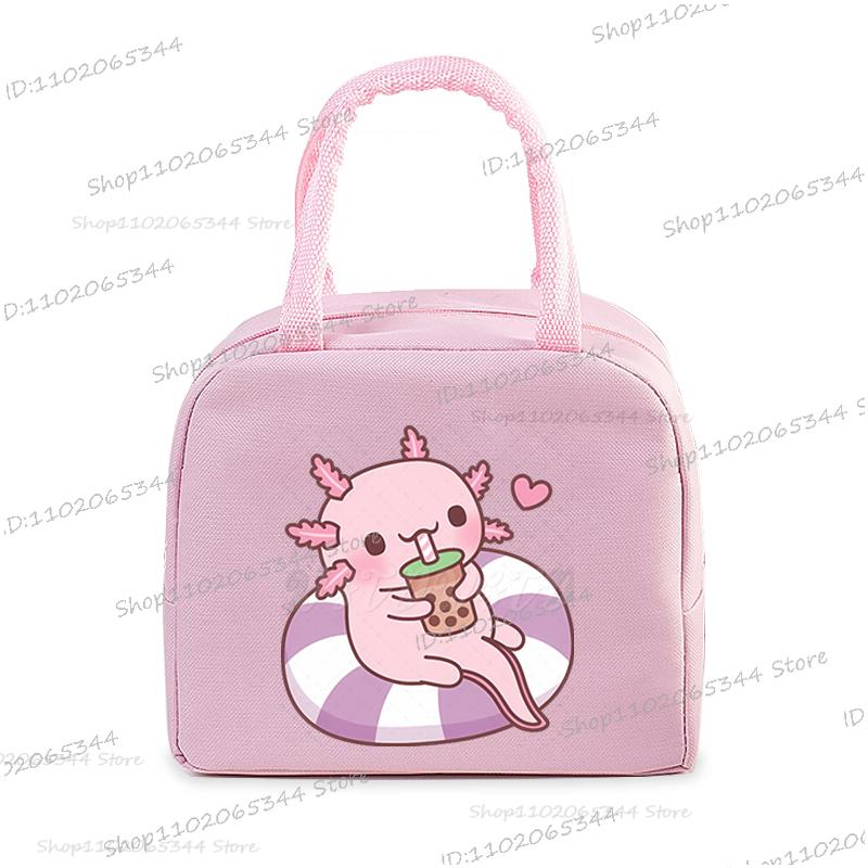 Funny Axolotl Series Lunch Bag Women Cartoon Axolotl Graphics Bento Thermal Handbags Thickened Insulation Kids Lunch Box Bag