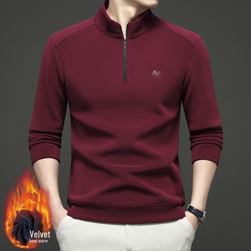 Herren Hoodie mit halbem Reißverschluss und Stehkragen, leichter Luxus, verdickt - Warm, hautfreundlich, gebürstete Basisschicht für Herbst/Winter.