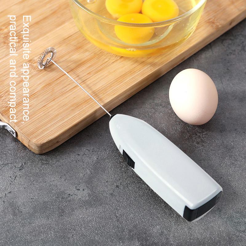 White Electric Egg Beater Coffee Frother, Household Kitchen Mini Stainless Steel Milk Tea Mixer