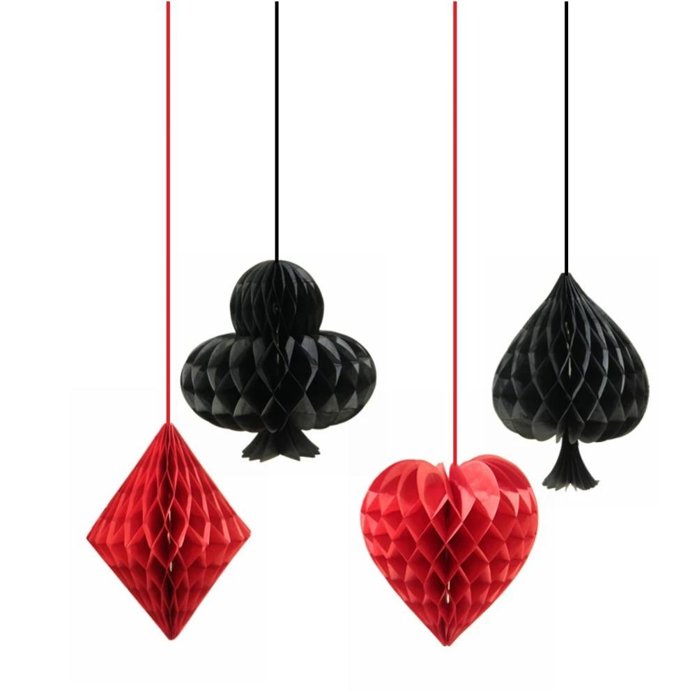 4 ks/Sada Červeno-černá Voštinová Závěsná Ozdoba Perfektní Kasino Party Dekorace Klub