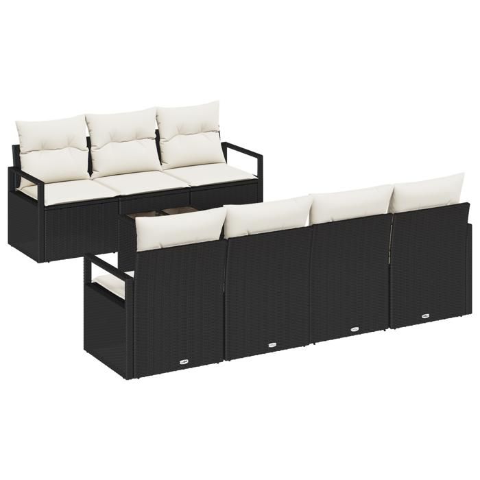 Canapé de Jardin de 8 pièces avec Coussins Noir Rattan Synthétique, Canapé de Jardin 2 Places avec Rangement et Coussins 3354956