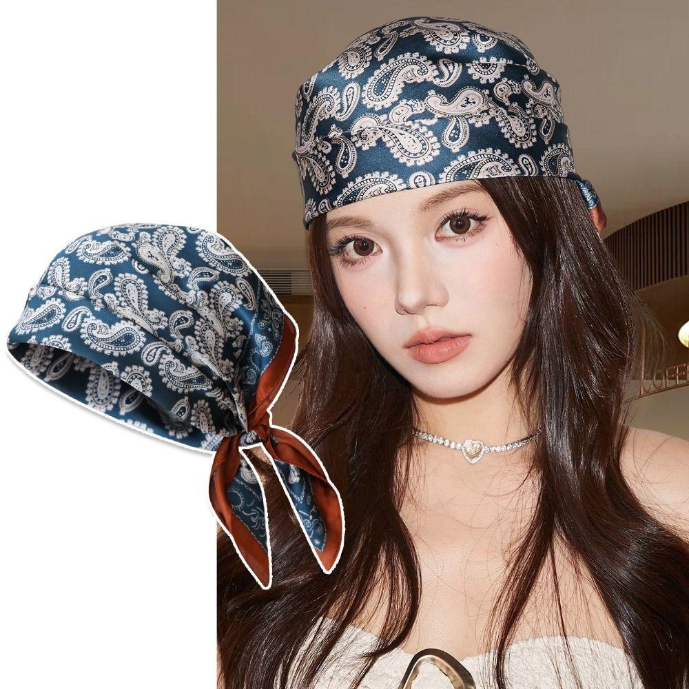 Spicy Girls Cashew Flower Print Scarf Geometric Shape Leopard Print Silk Scarf Punk Bandana Women