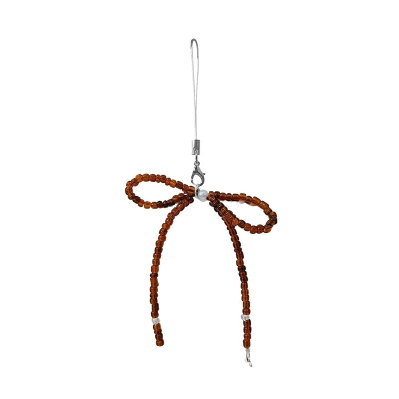 Handmade Glass Bead Bowknot Keychain Pendant Elegant Bowknot Phone Pendant Stylish Phone Charm Gift for Women Girls темно-коричневого