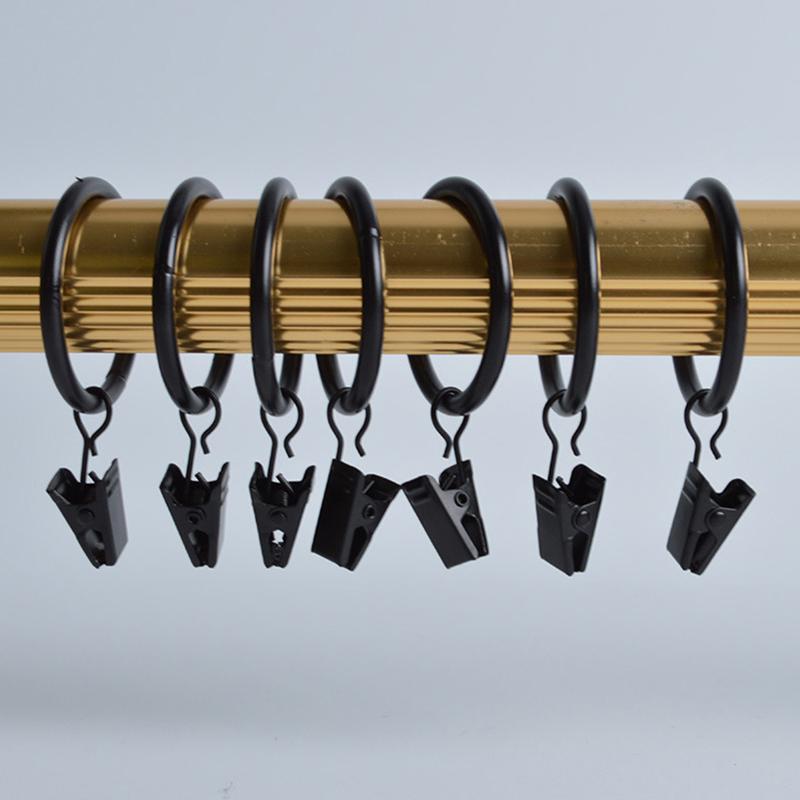 10Pcs Curtain Rings With Clips Metal Curtain Hooks Hangers Black Drapery Clips With Rings Curtain Accessories