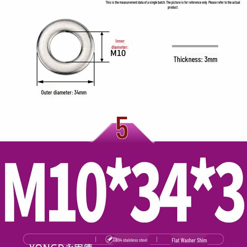 304 Stainless Steel Thickened Flat Washer / Ultra-thin Metal Gasket, Sizes M1.6-M10