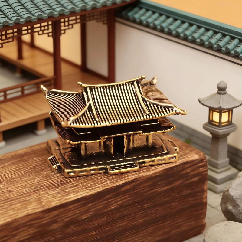 Brass Ancient Architecture Figurines Home Decor Chinese Ancient Buildings Pavilions Fairy Garden Miniatures Fish Tank Decoration