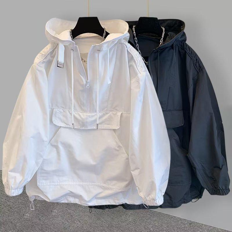 Unisex Locker Arbeitskleidung Gespleißte Kapuzenjacke Dünn Trendiger Windbreaker