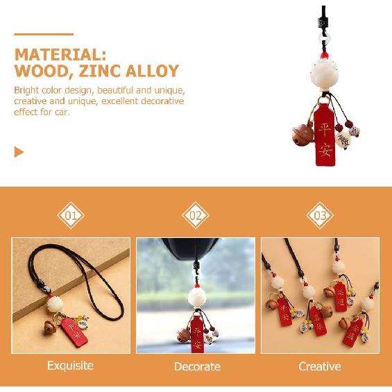 Chinese Feng Shui Decor Car Trim Beads for Rear View Mirror - Wood Accessories for Men and Women