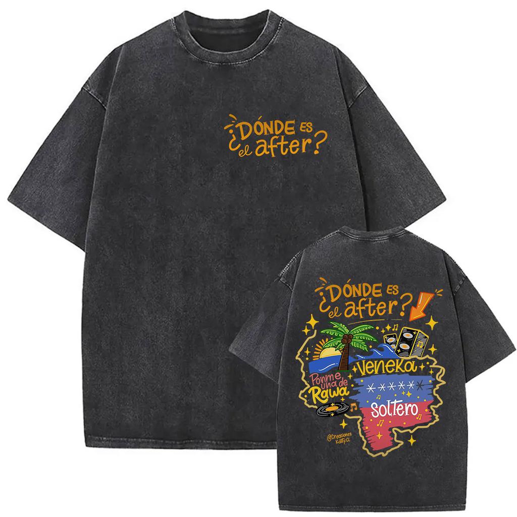 Vintage Washed Rawayana Donde Es El After Album  Print TShirt Men Women Hip Hop Pop Music Short Sleeve T Shirt Streetwear