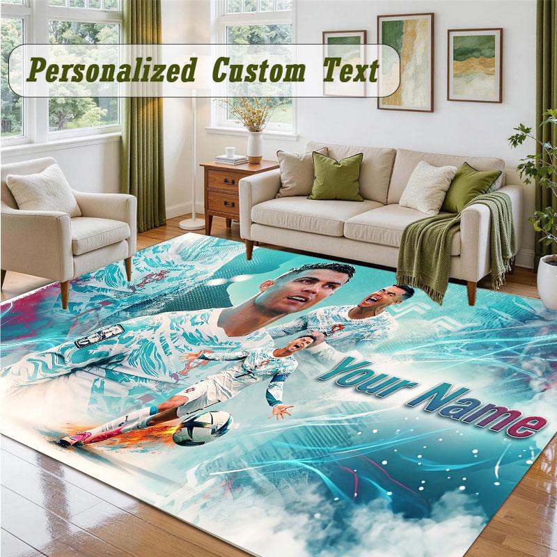 Crystal Velvet Square Rug Custom NameCristiano Ronaldo Pattern Non Slip Home Floor Decor Rug