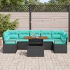 8 Piece Garden Sofa Set with Cushions in Black and Teal