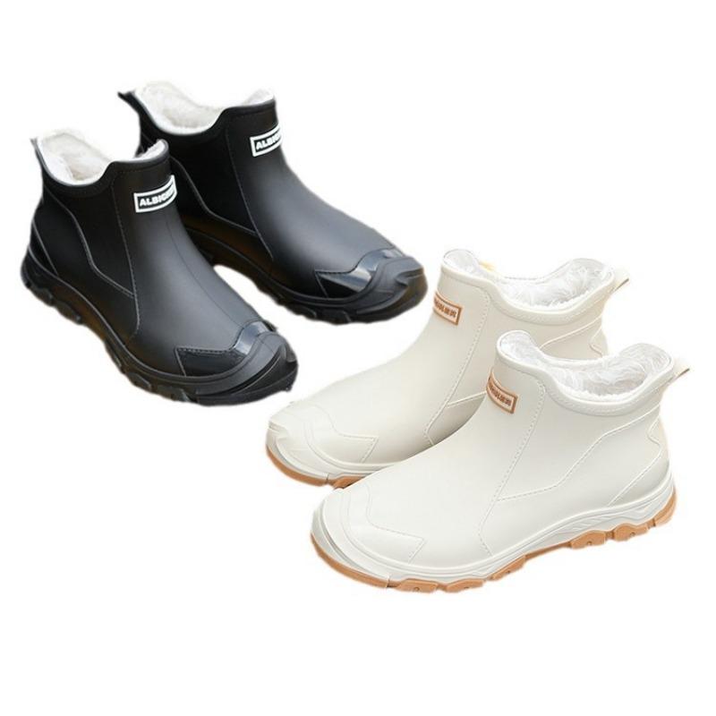 Autumn and Winter Fashion Men's Rain Shoes Trendy Cool Outdoor Short Tube Men's Wading Shoes Warm Rain Boots Fixed Cotton Water Shoes Glue Shoes Men