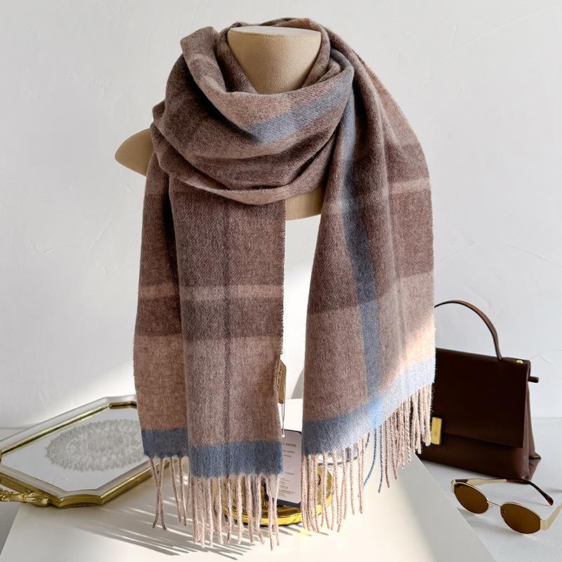 Wollschal für Damen, Herbst/Winter, Vintage-Preppy-Stil, kariert, Wickelschal, Pashmina Mujer Femme Foulard Bufanda Schal Stola