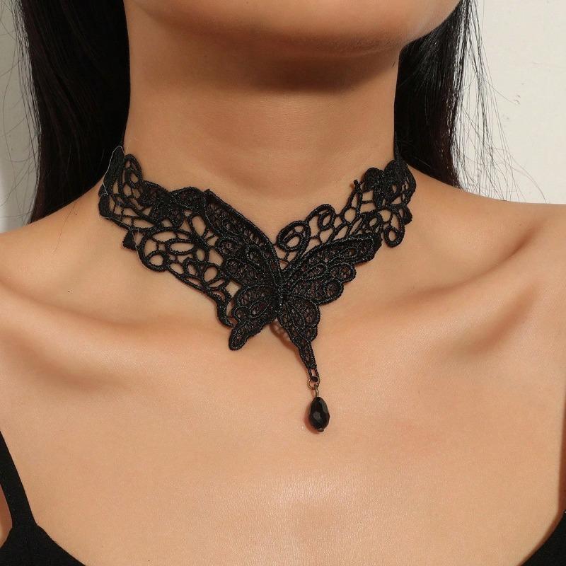 Accessories Black Neck Chain Lace, Clavicle Chain Light Luxury High-end, Hollow Fringe Gothic Necklace Women