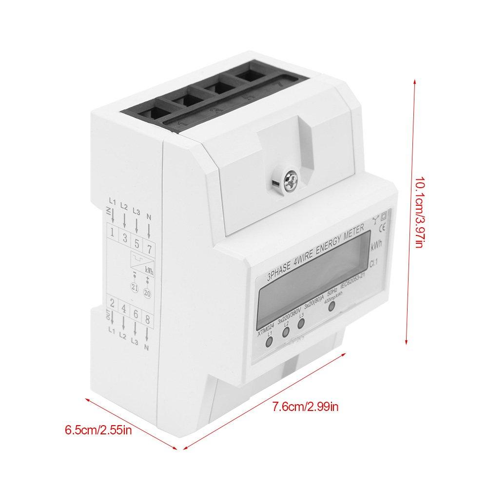 Walfront Třífázový čtyřvodičový digitální elektroměr KWh, 50Hz 3 x 20(80A), LCD displej, elektroměr na DIN lištu