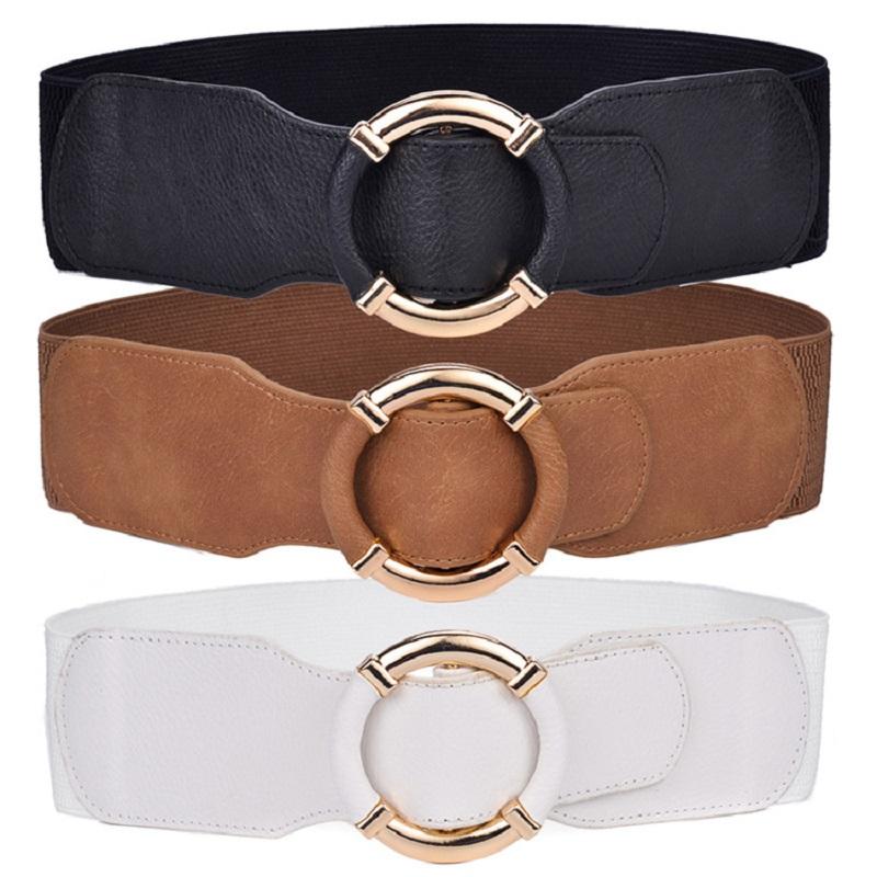 Elastic Women's Dresses Belts High Quality Stretch Wide Belt Corset Women Waist Belts Trend Gold Circle Buckle Waistband DT072