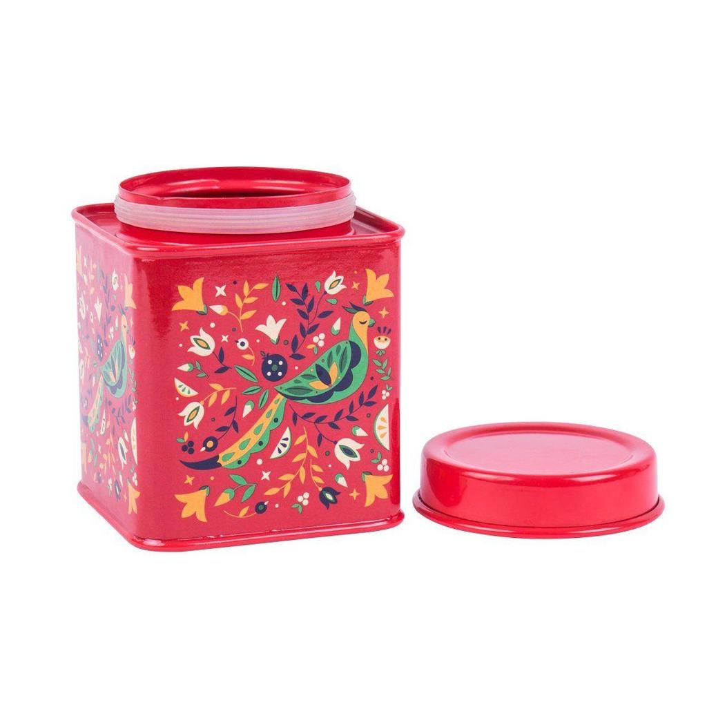 Dark Red Storage Tin 300ml – Airtight Multipurpose Metal Container for Kitchen Storage of Tea