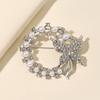 Anti-Exposure Brooch Round Women Shape Brooch with Rhinestones Imitation Pearls Suits Coats Sweaters Pin Commuting Dating