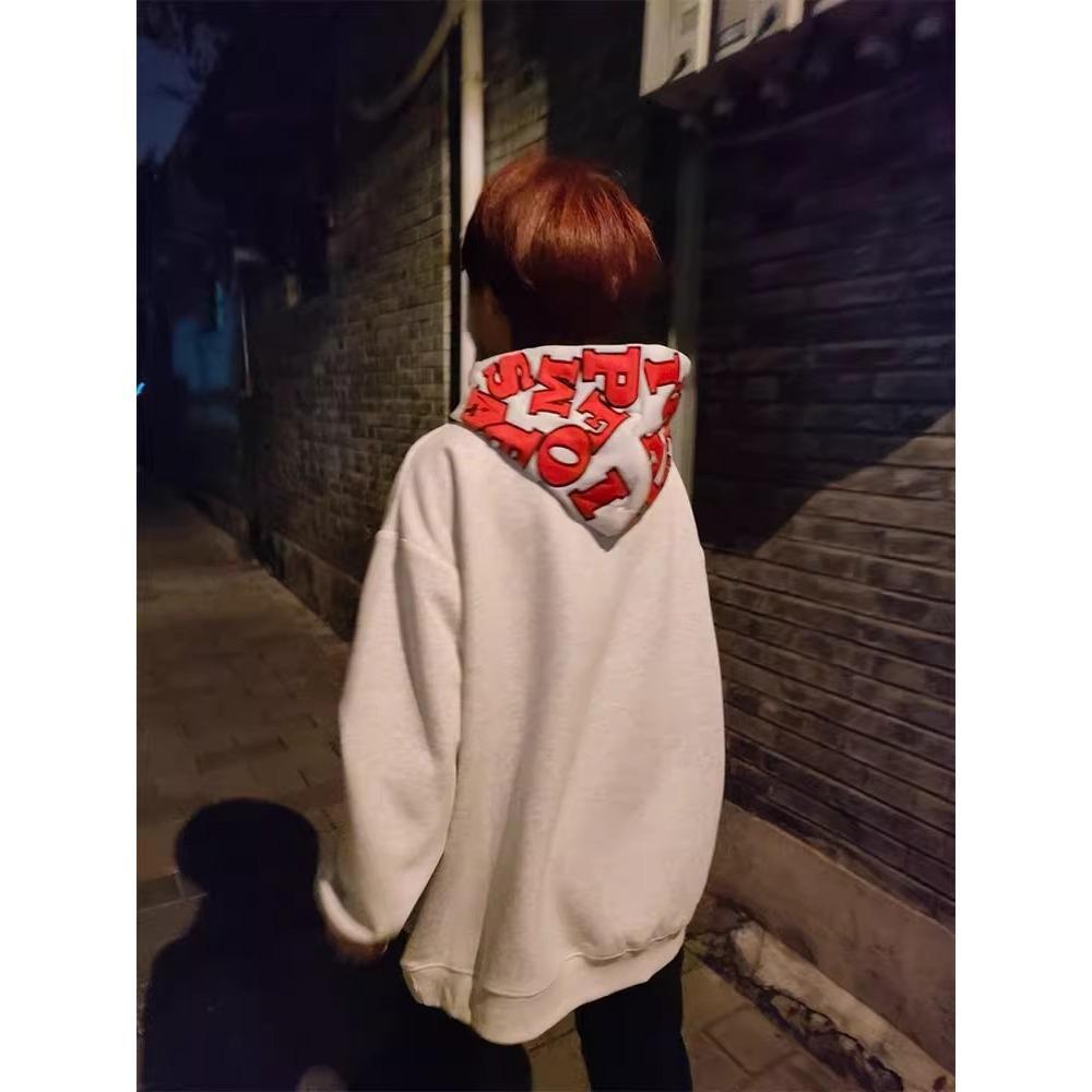 Unisex Guochao American-Style Hooded Sweatshirt: Loose Fit, Fashionable, Versatile, Trendy Design, Full-Print Embroidery
