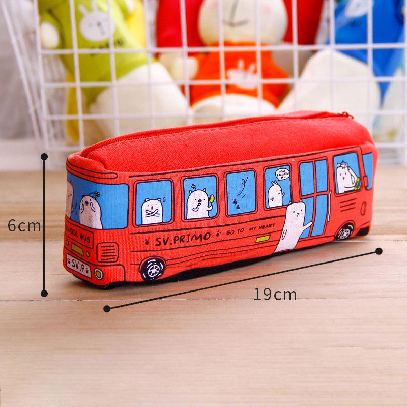 Kreatives süßes Cartoon-Bus-Federmäppchen, Koreanischer Stil, Große Kapazität Leinwand-Tasche