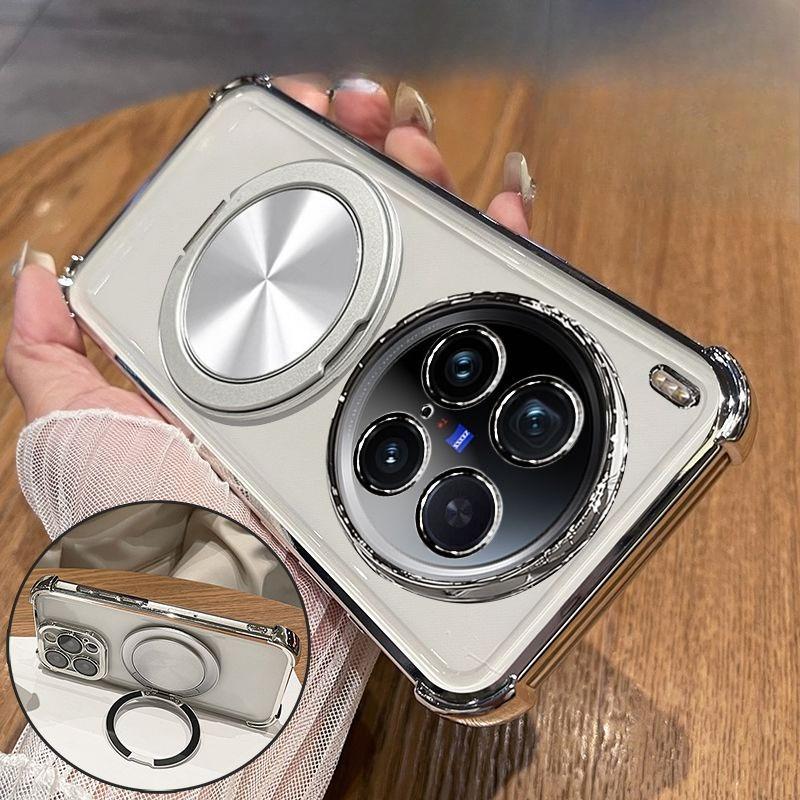 

360 Degree Rotating Magnetic Bracket Phone Case For Vivo X200 mini X200S X100 X100S Pro Ultra Clear Shockproof Plating Cover vivo X100s Pro срібний