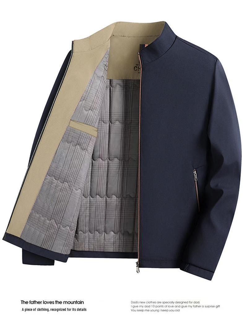 2025 Autumn/Winter Men's Cotton Business Jacket - Thick, Loose Dad Coat with Stand Collar for Casual Wear