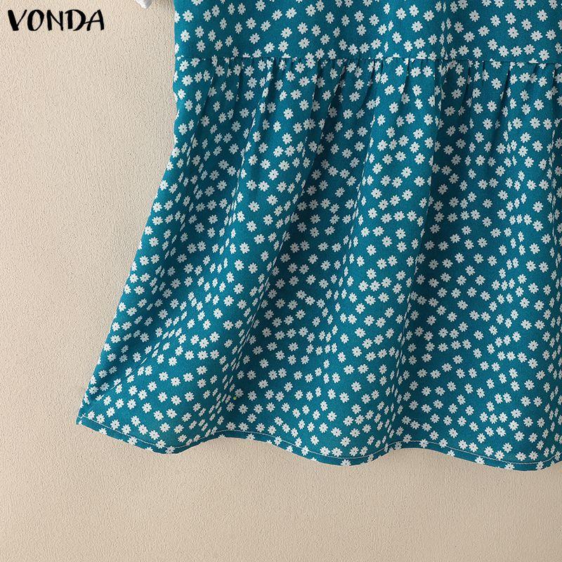 VONDA Women Casual Round Neck Print Patchwork Fake Two-piece Short Sleeve Blouse