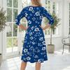 Women's Casual Fashion Round Neck Three Quarter Sleeve Printed Midi Dress