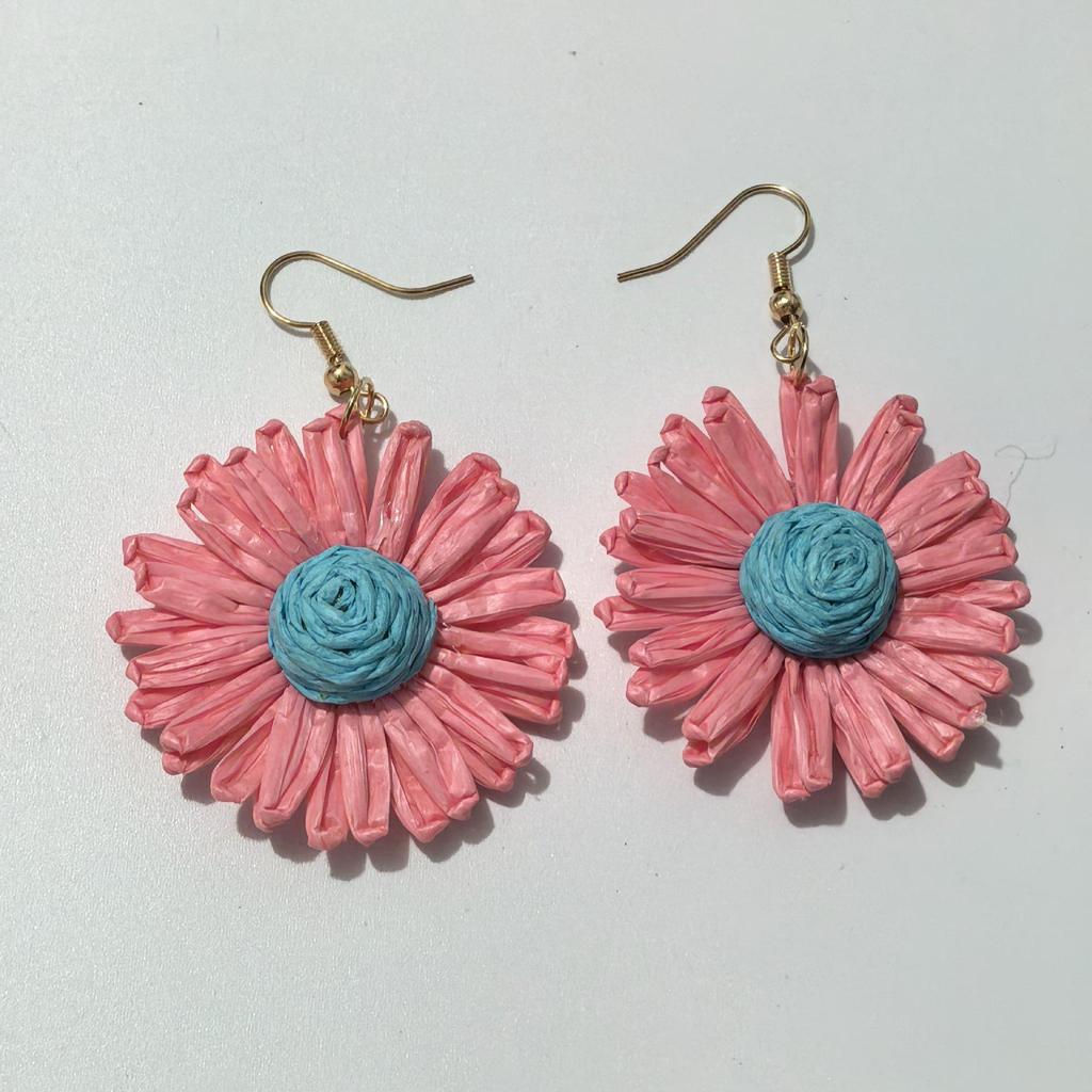 Colorful Raffia Flower Dangle Earrings: Summer Beach Style, European & American Fashion, Versatile & Exaggerated Design