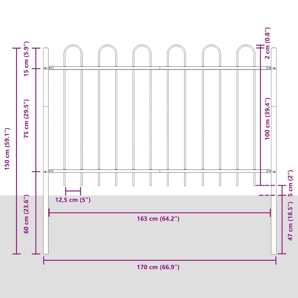 Garden Fence BOXTEL with Loop Top Steel 181 X 100 Cm Black