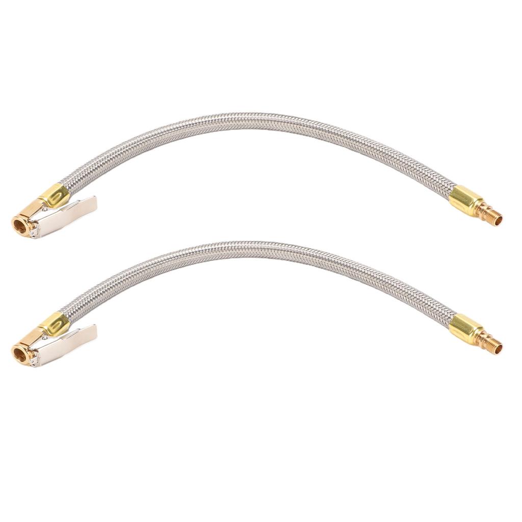 2pcs Tire Inflator Hose Adapter 13in Stainless Steel Hose M8 Thread Air Pump Extension Hose Adapter for Cars