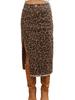 Leopard Print High-Waisted Slit Denim Midi Skirt for Women