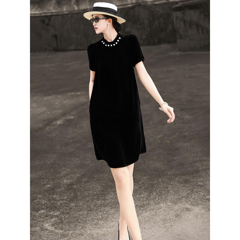 Lanser Elegant French Style Silk Velvet Little Black Dress