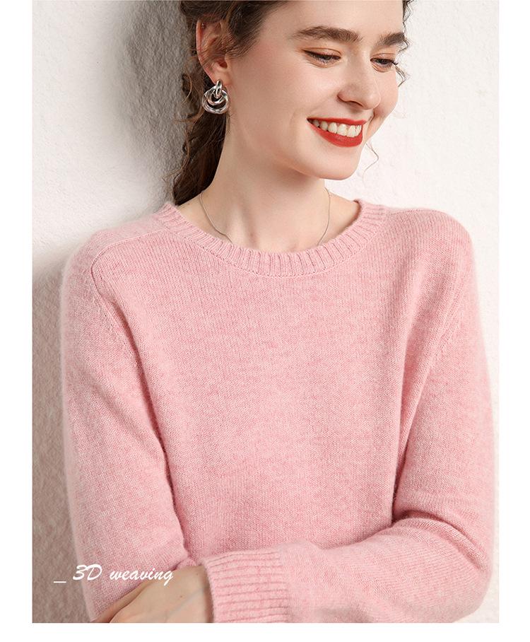 Women's Pure Wool Short Sweater - Warm Knit Round Neck for Autumn/Winter