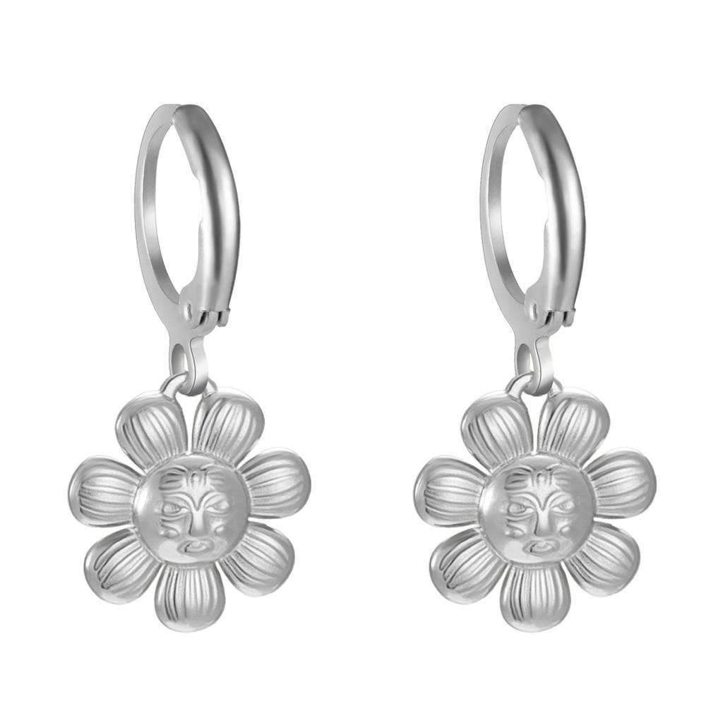 Bohemian Gold Hoop Earrings for Women with Daisy and Sunflower Pendant Charm