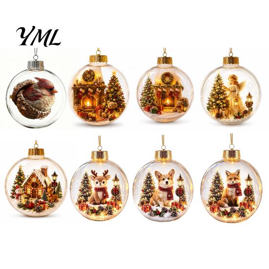 Decorative Holiday Gift Ideas Glowing Christmas Story Ornament, Mini Scene In Ball with Warm LED Unique Exchange Gifts Light, 3D Clear Acrylic Hanging