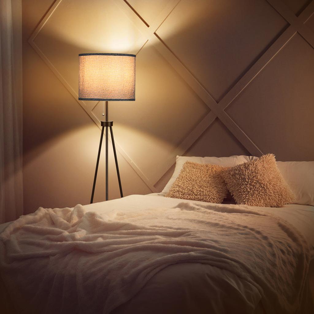 Pulling Tripod Floor Lamp Modern Design Standing Light with Linen Lampshade for Living Room Bedroom Study Room