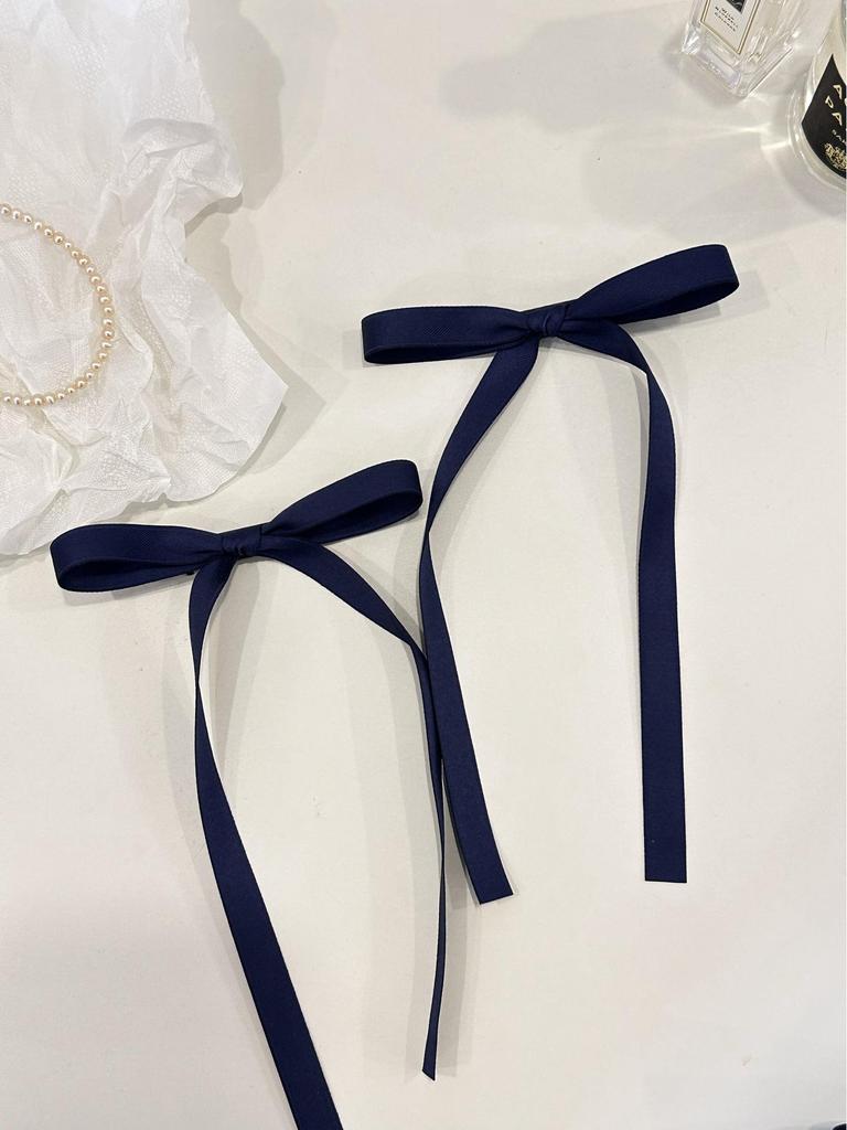In Stock: Navy Blue Bow Hair Clips - Preppy Style Duckbill Pair