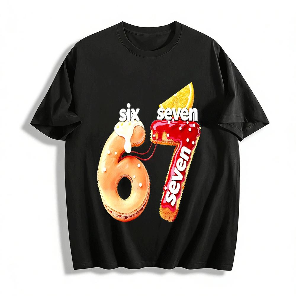 

Fun Dessert Number 67 Print Casual Short Sleeve T-Shirts Pure cotton T-shirt XXS